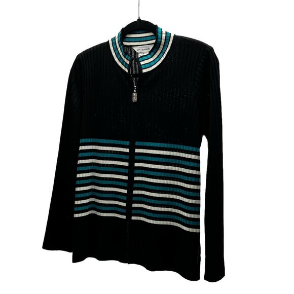 Misook Sweaters - Exclusively Misook Ribbed Knit Cardigan Sweater Zip Women's Size Small Striped
